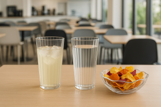 Clear Tall Tumblers with Veg Crisps in Canteen