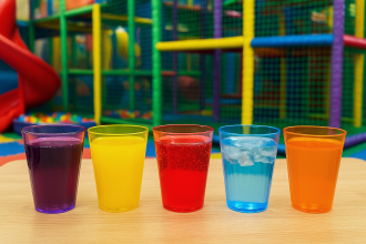 Small Translucent Fluted Tumblers in Assorted Colours in Play Centre Setting