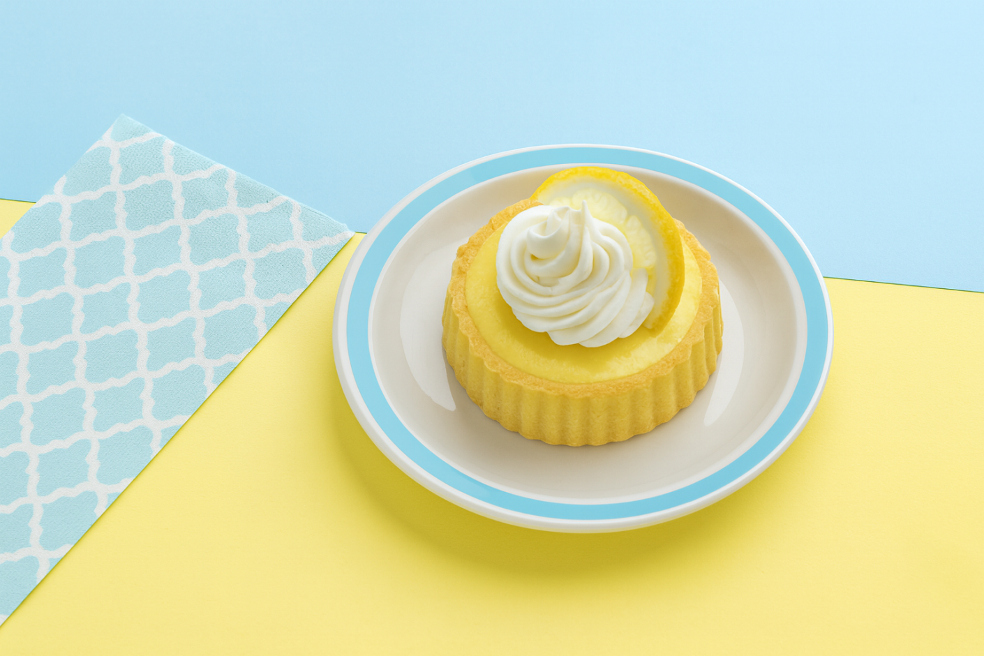 Small Summer Blue Plate with Lemon Tart