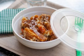 Round White Bowl & Lid with Hot Meal