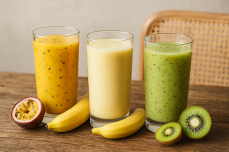 Smoothies in Tall Drink Tumbler with Fresh Fruit