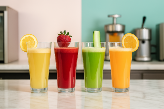 Fresh Juice Selection in Large Tulip Tumblers