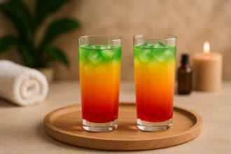Rainbow Cocktail in 250ml Tall Drink Tumbler in Spa Setting