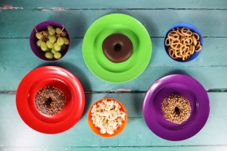 Rainbow Plates and Bowls with Snacks