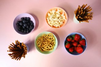 Snack Selection in Small Pastel Bowls & Tumblers