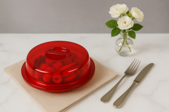 Translucent Red Hi Heat Plate Cover With in Dinner Setting