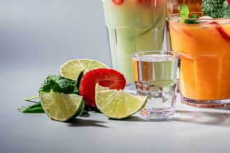 Clear Shot Glass with Lime Wedges